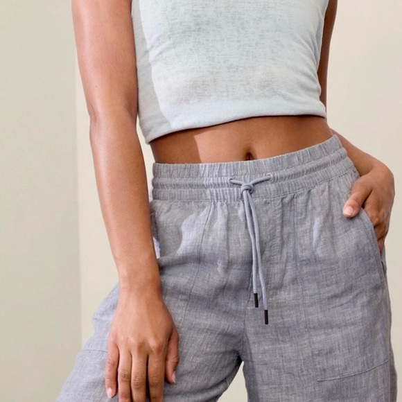 Athleta Retreat 100% Linen Wide Leg Pant Chambray Blue Pants, Large (12) - Picture 3 of 15